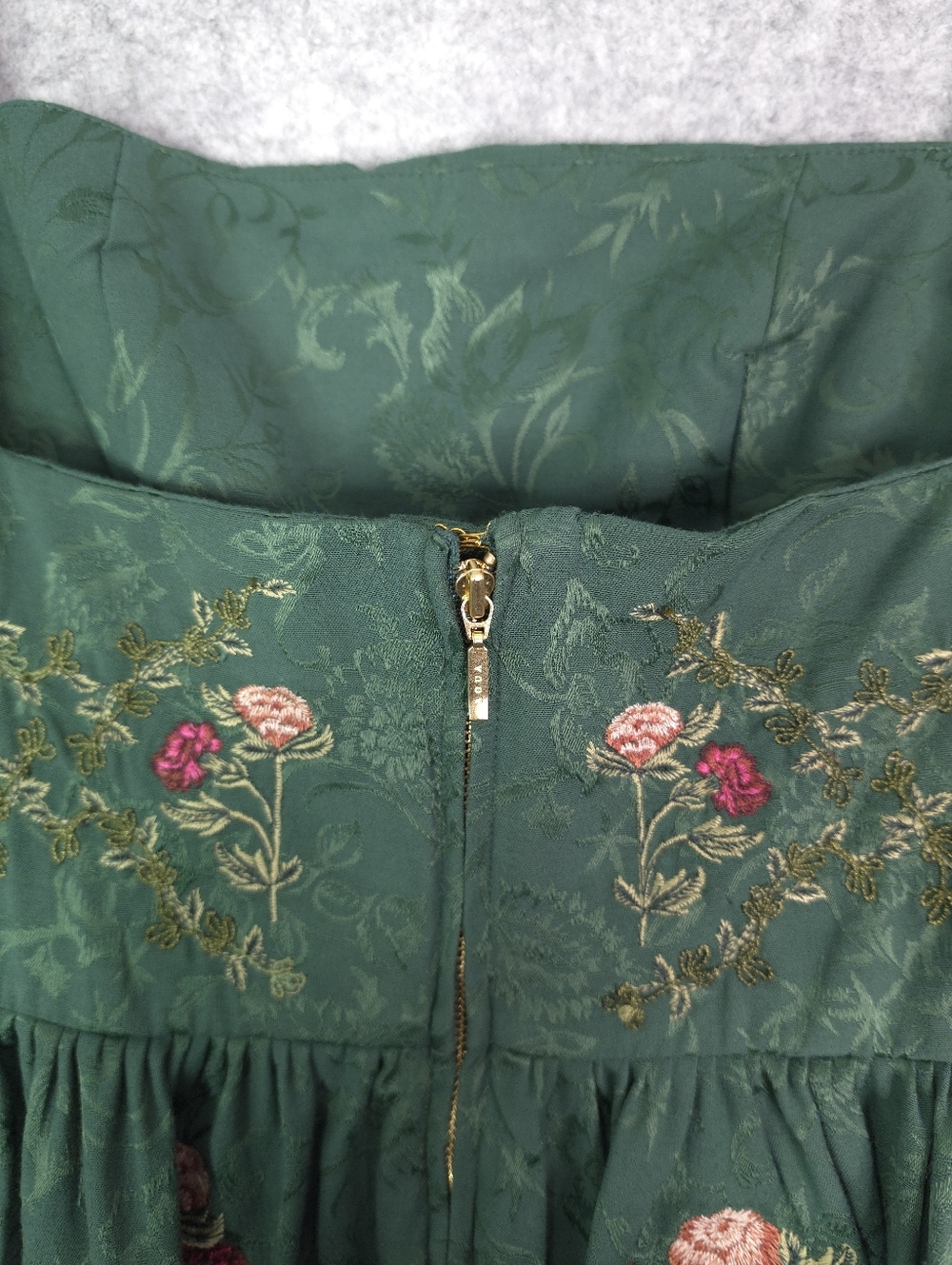 Agua Bendita Miramar Memoria Green Floral Embroidered Midi Dress Square Neck - Picture 9 of 15